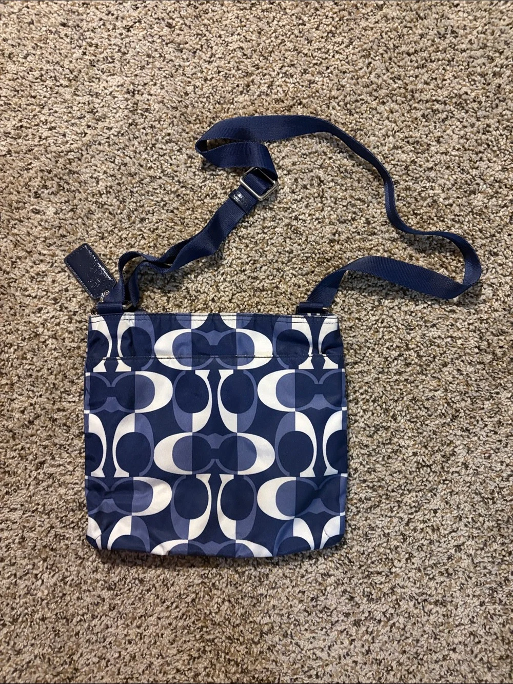 Coach Navy and White Signature Crossbody Bag